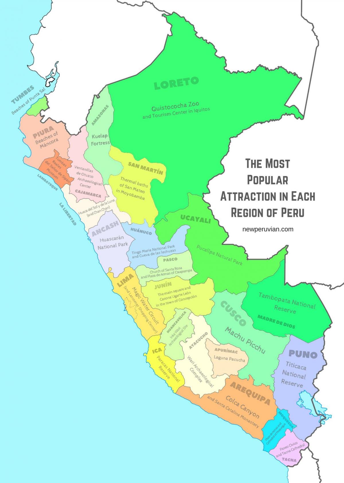 mapa de atrações turísticas do Peru