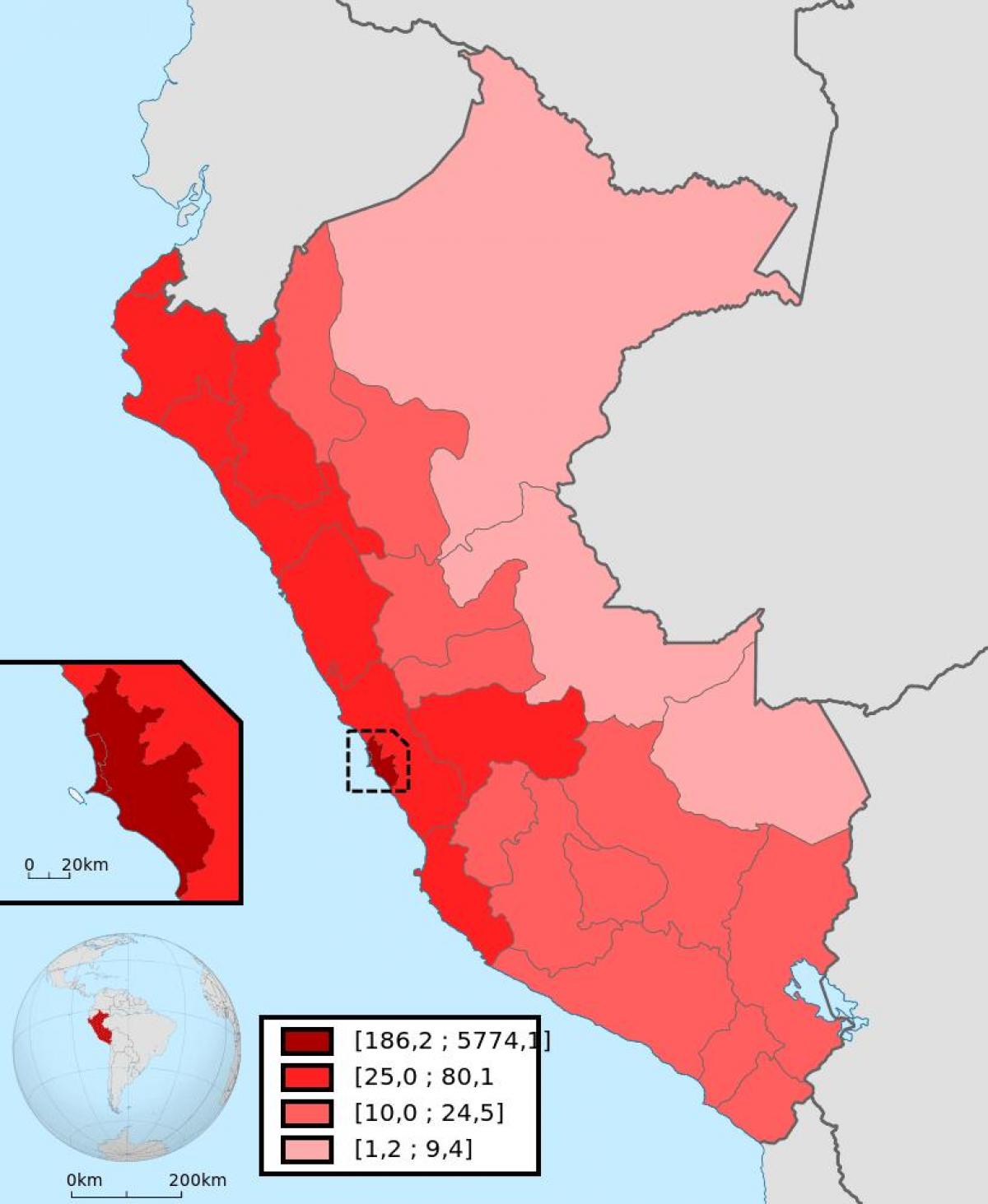 Peru densidade populacional mapa