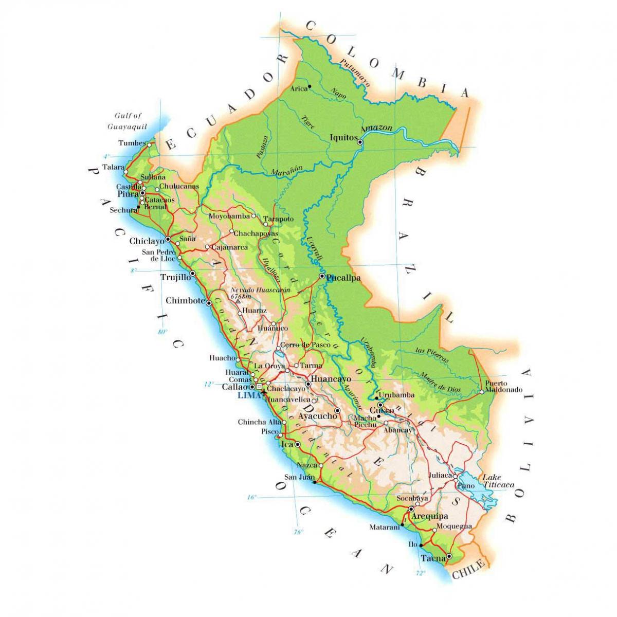mapa físico, mapa do Peru
