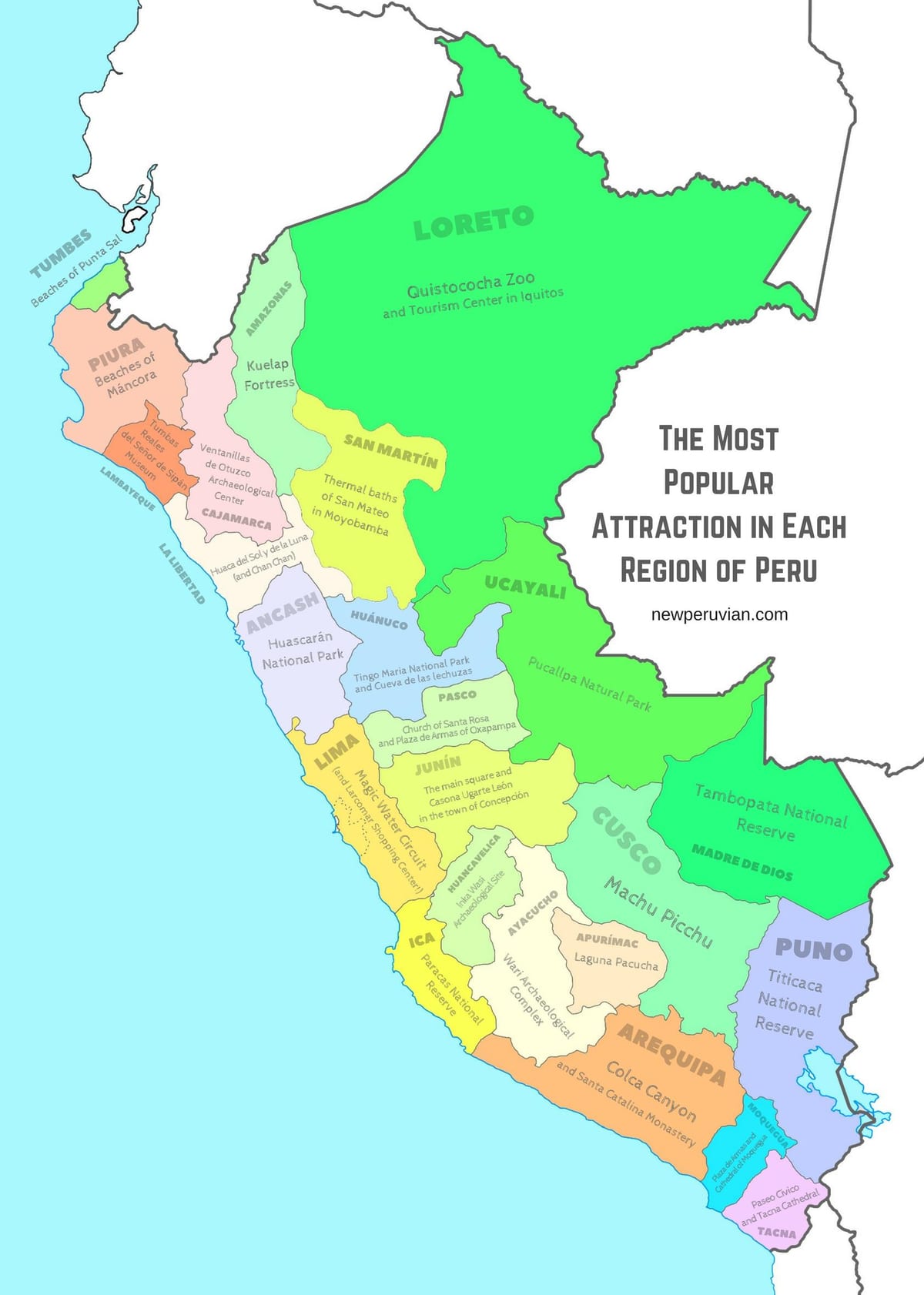 mapa de atrações turísticas do Peru