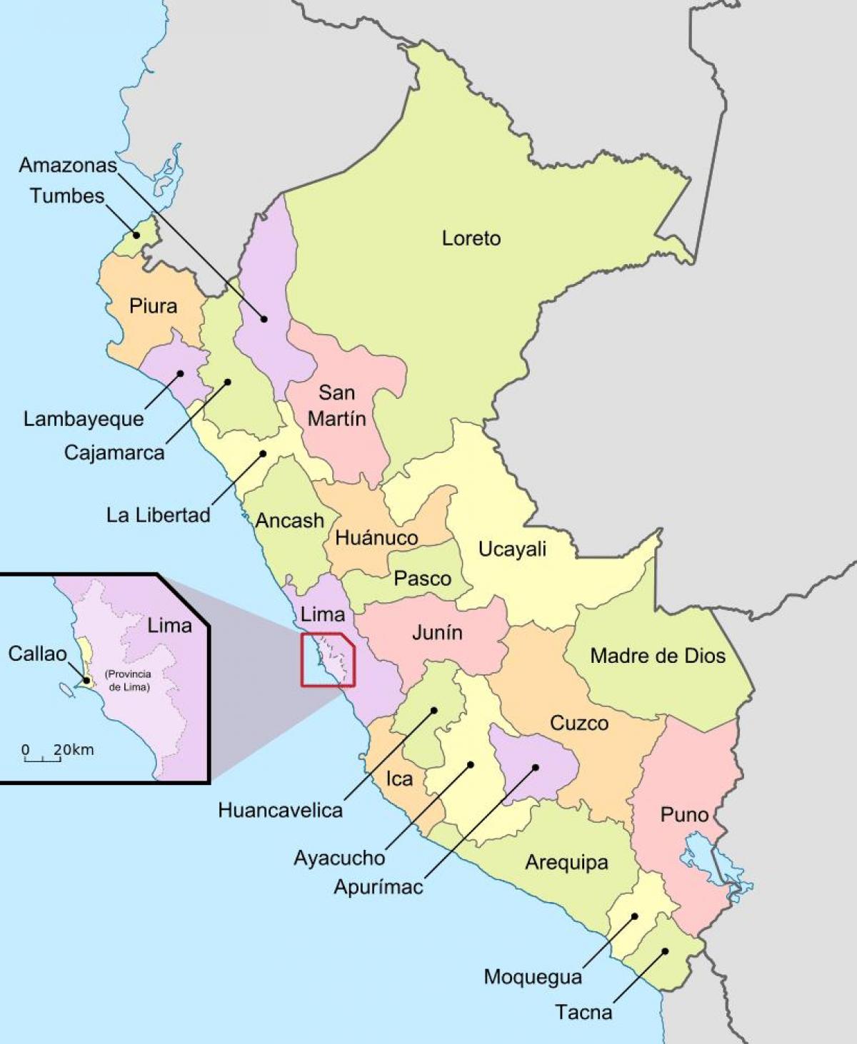 mapa do Peru departamentos