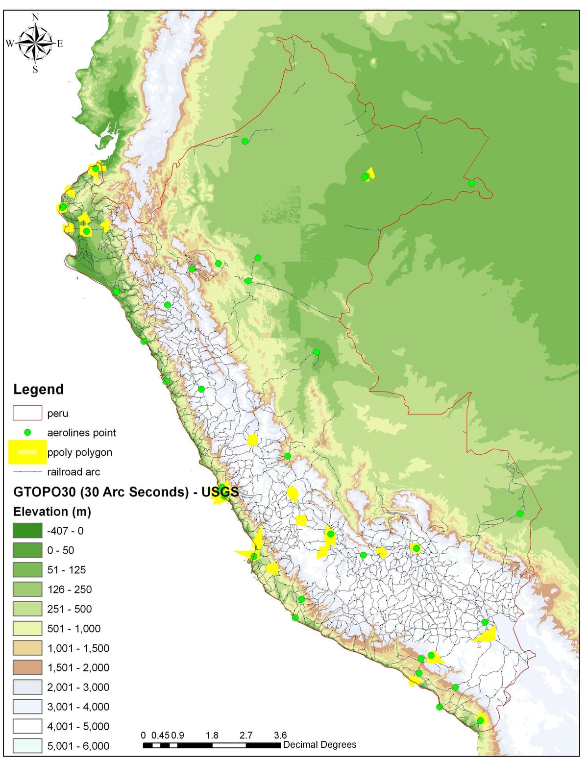mapa do Peru elevação