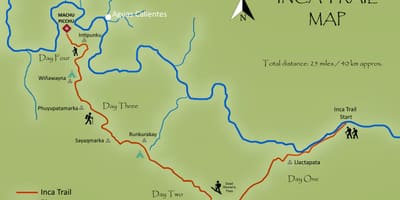 Mapa da trilha inca no Peru