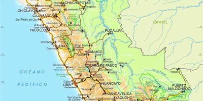 A cordilheira dos Andes do Peru mapa